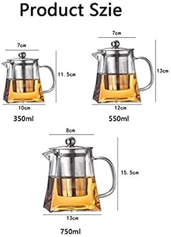 DKULMN Square Glass Teapot, Elegant Square Glass Teapot Removable Infuser, Stovetop Safe Glass Tea Kettle with Heat Resistant for Loose Leaf Tea, Gift for Tea Maker,550ml - Image 4