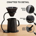 Pour Over Coffee Maker set,Ceramic Coffee Maker With V60 40 pcs Paper Filter，Metal Stand Pour Over Coffee Dripper black - Image 4