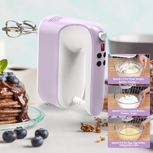 Yomelo 9-Speed Digital Hand Mixer Electric, 400W Powerful DC Motor, Hand Mixer Electric Handheld with Snap-On Storage Case, 5 Stainless Steel Accessories, Beaters, Dough Hooks, Whisk(Lilac Purple) - Image 7