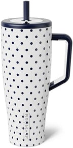 BrüMate Era 40 oz Tumbler with Handle and Straw | 100% Leakproof Insulated Water Bottle Tumbler with Lid and Straw | Made of Stainless Steel | Cup Holder Friendly | 40oz (White Polka Dots) by Br%C3%BCMate