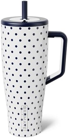 BrüMate Era 40 oz Tumbler with Handle and Straw | 100% Leakproof Insulated Water Bottle Tumbler with Lid and Straw | Made of Stainless Steel | Cup Holder Friendly | 40oz (White Polka Dots) by Br%C3%BCMate