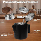 12 Cup Percolator 304 Stainless Steel Coffee Pot Coffee Maker Coffee Machine with Solid Wood Handle Transparent Knob Stovetop Greca Mocha for Induction Home and Camping 2200ml 74.4oz - Image 3
