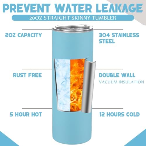 8 Pcs 20oz Insulated Stainless Steel Tumbler with Lid and Straw, Blue - Image 3