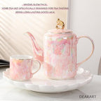 DEARART Luxury Ceramic Tea Set, 1 Teapot & 6 Cups with Serving Tray, Handle Porcelain Coffee Tea Service Set, Elegant Pink Tea Cup Set for Home Kitchen, Afternoon Tea etc - Image 2