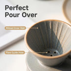 Ceramic Pour Over Coffee Dripper Set, 10oz/320ml Stoneware Single Serve Coffee Maker, 3 Holes Flat Bottom & Ribbed Grooves, Dishwasher/Microwave/Oven Safe for Home Office, Beige (Slate Gray) - Image 3