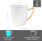 Luxury Bone China Coffee Mug Set of 2, 8oz Lightweight White Fine Bone China Tea Cups with Gold Thin Rim, Over 45% Bone Content Porcelain Ceramic Thin Mugs for Espresso Latte Mocha Freezer Safe - Image 5