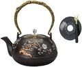 Cast Iron Teapot Japanese with Removable Stainless Steel Infuser Internal Enamelware Teapots with Birds and Plum by Unknown