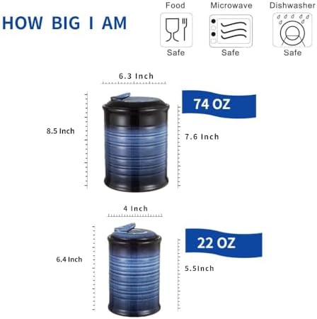 Nihow Food Storage Jar,Ceramic Canister Sets for The Kitchen,Set of 2,Blue - Image 2