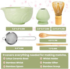 Matcha Whisk Set, Lotus Green Ceramic Matcha Set Includes Matcha Bowl, Matcha Whisk (Chasen) and Holder, Sifter, Bamboo Scoop & Spoon - 6 Pcs Matcha Kit for Matcha Lovers - Image 2