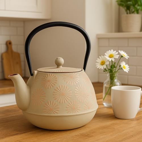 Creative Home 40 oz Kyusu Cast Iron Tea Pot Japanese Tetsubin Tea Kettle with Stainless Steel Infuser Basket - Image 3