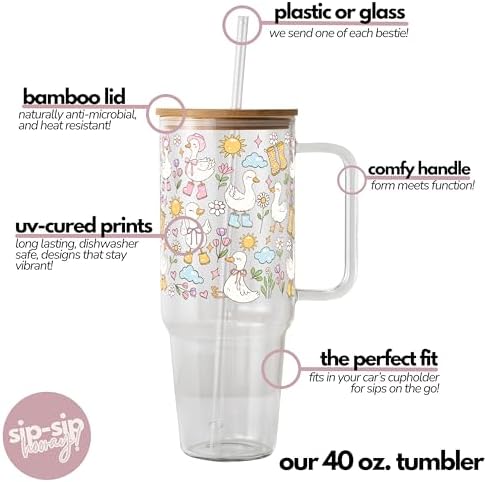 Sip-Sip Hooray! Goosey Chic 40oz Glass Tumbler with Lid and Straw - Image 4