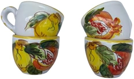 Hand Painted Italian Ceramic Espresso Cups Set of 4, 2 oz Lemon & Pomegranate Demitasse Cups, Made in Italy, Lead-Free, Dishwasher & Microwave Safe by Handmade