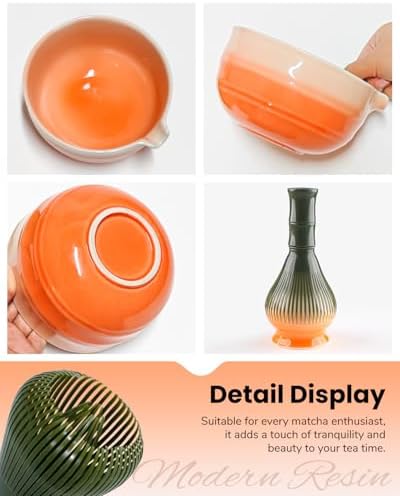 7 Piece Matcha Set, Green Resin Matcha Whisk, Macha Tea Set with Matcha Spoon, Whisk Holder, Matcha Brush, Shovel, Strainer, Matcha Accessories Japanese Tea Ceremony, Petal Pink - Image 4