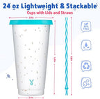 Meoky Confetti Color Changing Cups with Lids and Straws for Iced Coffee, Party, Pool - 12 Pack 24oz Reusable Plastic Tumblers for Kids and Adults - Image 3