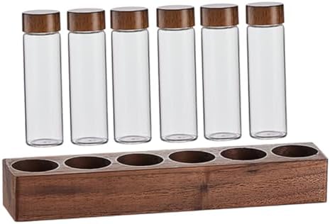Single Portion Coffee Bean Storage Tubes with Wood Stand Glass by Unknown
