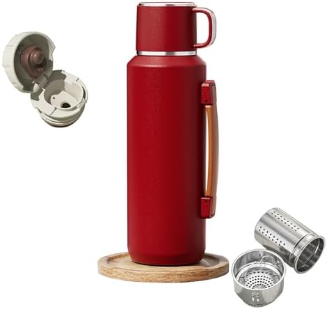 316 Stainless Steel Water Bottle 33 oz with Lidded Cup - Keep 24+ Hrs Warm for Hot & Cold Drinks - Leakproof Vacuum Insulated Thermal Flask with Handle for Travel Coffee by Vistatroy