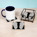 CafePress Angel Wings Black Tumbled Stone - Set of 4 Coasters Set of 4 w/holder - Image 3