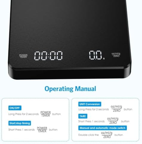 Coffee Scale 3kg/0.1g Digital Scale with Timer, Matte Black Kitchen Scale - Image 6
