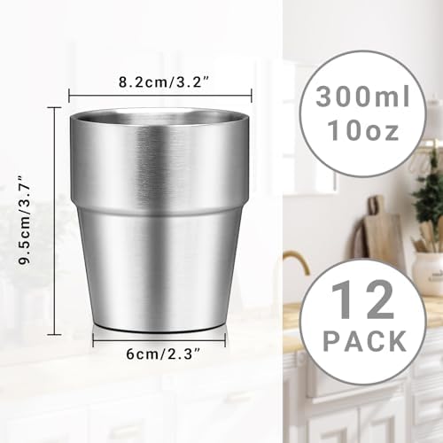 Metal Cup, 10 oz Insulated Tumbler, 12 Pack Double Wall Unbreakable Stackable Water Tumblers Insulated Stainless Steel Cups Premium Drinking Glasses for Travel Camping Home Outdoor - Image 2
