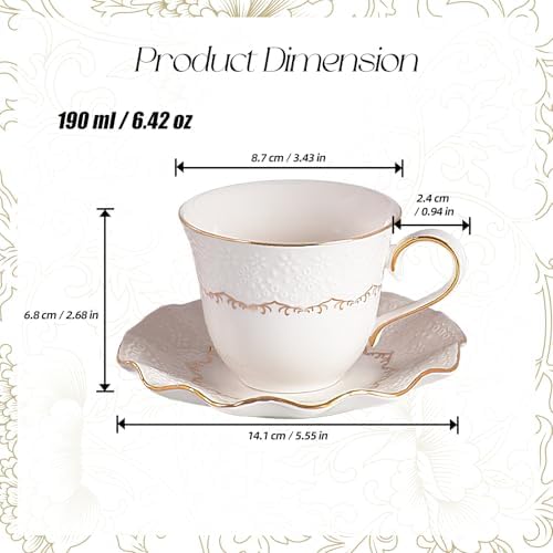 Tea Cups and Saucers Set of 2, 6.4oz Stackable Porcelain Coffee Cup, YFH11 - Image 2