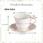 Tea Cups and Saucers Set of 2, 6.4oz Stackable Porcelain Coffee Cup, YFH11 - Image 2