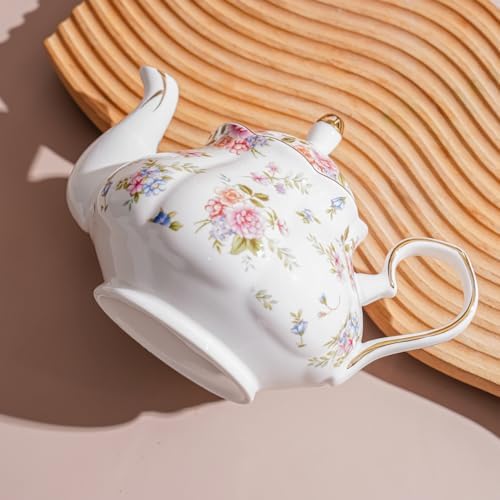 Small Ceramic Floral Teapot，22oz Tea Pot with Infuser for Blooming and Loose Tea, Coffee，milk (Little flowers, With tea strainer) - Image 6