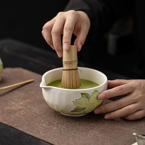 Hand-Painted Matcha Whisk Set, 8-Piece 3D Art Ceremony Kit with Unique Bowl, Bamboo Whisk, Sifter & Scoop for Exquisite Japanese Tea Making (Flower Pattern 4) - Image 5