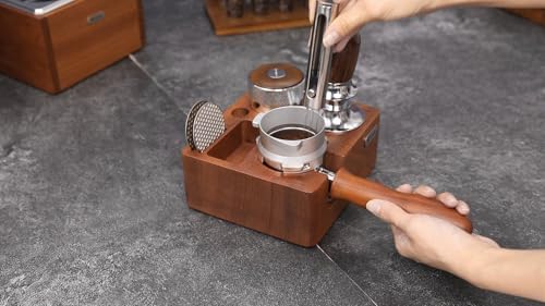 Tamping Station for 51/54mm Portafilters Solid Wood Espresso Accessories 7-Slot Organizer with Anti-Slip Base & Adjustable height - Image 2