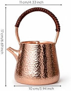 predolo Hammered Copper Teapot Compact Copper Tea Kettle Traditional - Image 2