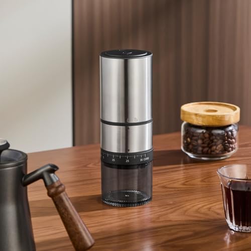 Portable Electric Coffee Grider with 40 Adjustable Levels Fine to Coarse Setting, Ceramic Conical Burr, for Home, Office, Travel, Camping, 1800mAH Rechargeable (silver, stainless steel burr) - Image 7