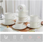 6.6oz White Porcelain Tea Cup and Saucer Set with gold, Set of 8 - Image 3
