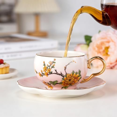 KAMMAK Tea Cups and Saucers Set of 2, Porcelain Coffee Cups, NX039 - Image 3
