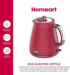 Homeart Riva Electric Kettle - With Removable Limescale Filter, Fast Boiling and Auto Shut-off, Ergonomic Handle and 360-Degree Base - 1.7L Capacity, Red - Image 3