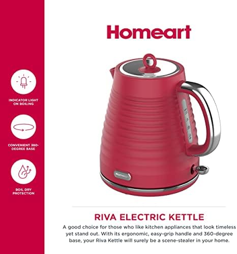 Homeart Riva Electric Kettle - With Removable Limescale Filter, Fast Boiling and Auto Shut-off, Ergonomic Handle and 360-Degree Base - 1.7L Capacity, Red - Image 3