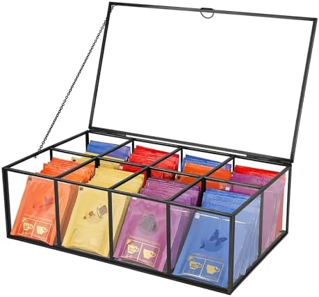 REDHUGO Glass Tea Bag Organizer, 8-Compartment Tea Storage Box, Black by REDHUGO