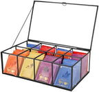 REDHUGO Glass Tea Bag Organizer, 8-Compartment Tea Storage Box, Black by REDHUGO