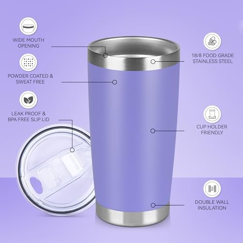 20 oz Tumbler Stainless Steel Tumblers Bulk with Lid Double Wall Insulated Coffee Tumbler Cups for Hot & Cold Drinks Powder Coated Travel Coffee Tumbler Mug Metal (Lavender, 12 pack) - Image 2