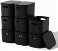 ORGIDOL 8 Pack Black Storage Bins with Lids Stackable Storage Container for Organizing, Black Storage Boxes with Handle for Shelves, Cute Organizer Bins for Craft, Snacks, 9.85x6.9x5.7 inch by ORGIDOL