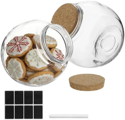 2 Pcs Glass Cookie Jars, 71 oz Wide Mouth Food Storage Canisters, Vacuum-sealed Cork Lids, Large Candy Jar for Kitchen Pantry, Marker and Labels Included, for Coffee, Tea, Flour, Beans by LUMINFLY