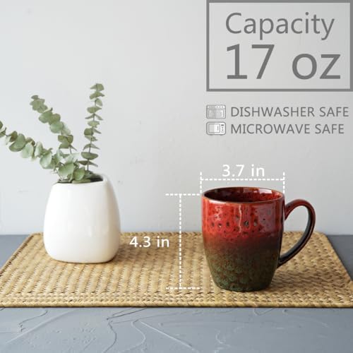 Bosmarlin Ceramic Coffee Mug Set of 4, 17 Oz, Coffee Cups with Big Handle, Microwave Safe, Unique Reactive Glaze (Multicolor) - Image 2