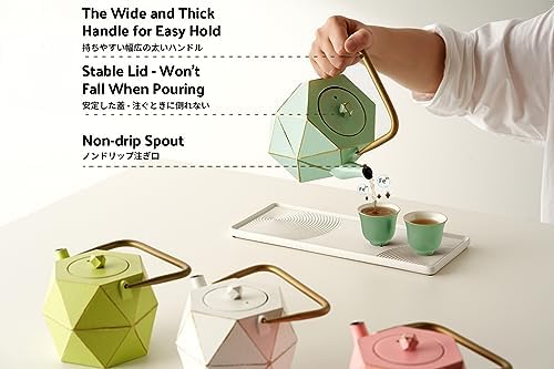 Toptier Cast Iron Teapot, Stovetop Safe Japanese Cast Iron Tea Kettle, Diamond Design Tea Pot with Removable Infuser for Loose Tea, 30 Ounce (900 ml), Light Green - Image 5