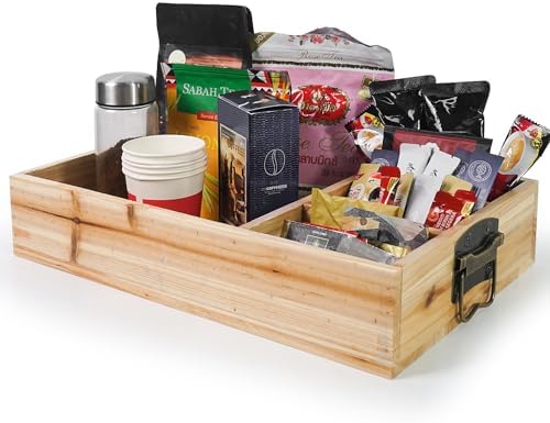 DreamsEden Large Wooden Coffee Station Organizer with Handle, 4-Section Countertop Tray for Coffee Pods K-Cups Tea Bags Creamer Sugar, Farmhouse Kitchen Office Breakroom Decor (15.15x9.25x3 Inch) - Image 2