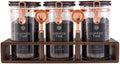 3 Piece Airtight Glass Coffee Canister Set, 42oz Food Safe Storage Jars with Wooden Shelf & Scoop, Sealed Countertop Organization Canisters for Coffee Beans, Tea, Sugar by Flmeyaza