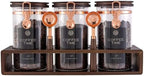 3 Piece Airtight Glass Coffee Canister Set, 42oz Food Safe Storage Jars with Wooden Shelf & Scoop, Sealed Countertop Organization Canisters for Coffee Beans, Tea, Sugar by Flmeyaza