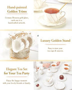DUJUST 22 pcs Porcelain Tea Set for 6 ＆ Larger 2-Tier Cupcake Stand Tower, Luxury British Style Tea/Coffee Cup Set with Golden Trim, Food Grade Dessert Display Stand for Tea Party - White - Image 7