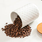 JOJUNO White Embossed Ceramic Canister 3 Piece with Airtight Bamboo Lid - Image 6