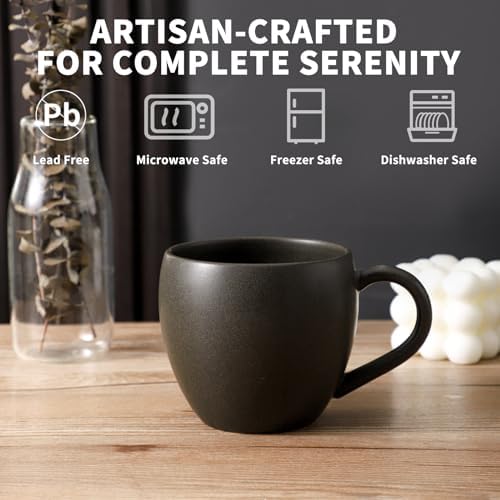 Coffee Mugs Set of 4, Black 16 oz Coffee Mugs for Latte Cappuccino Cocoa and Tea, Ceramic Coffee Cups With Handle,Stoneware Mugs for Housewarming Gifts, Microwave＆Dishwasher Safe - Image 4