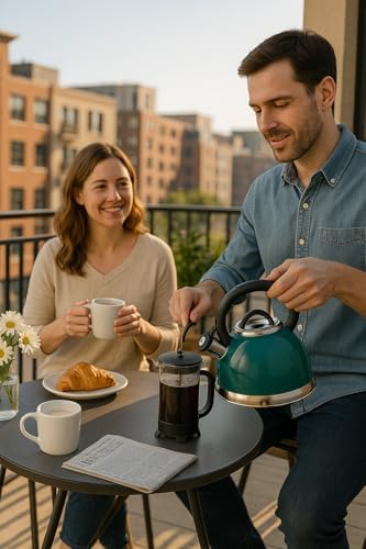 3.0 QT Stainless Steel Whistling Tea Kettle – Quick Boil Encapsulated Base, Cool-Touch Handle, Loud Whistle, Stovetop Safe – Aqua Blue - Image 3