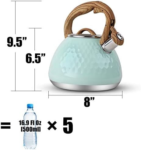 Tea Kettle, Toptier Teapot Whistling Kettle with Wood Pattern Handle Loud Whistle, Food Grade Stainless Steel Tea Pot for Stovetops Induction Diamond Design Water Kettle, 2.7-Quart Light Green - Image 2