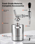 VEVOR Nitro Cold Brew Coffee Maker 68 oz Nitrogen Dispenser System, Home Brew Coffee Keg, Portable Nitrogen Infuser with Dispenser and Pressure Relieving Valve, Gift for Coffee Lovers - Image 3